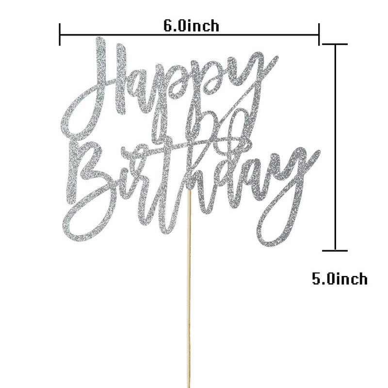 ZLPDS Happy Birthday Cake Topper Birthday Party Decorations Supplies Silver Glitter - Image 2
