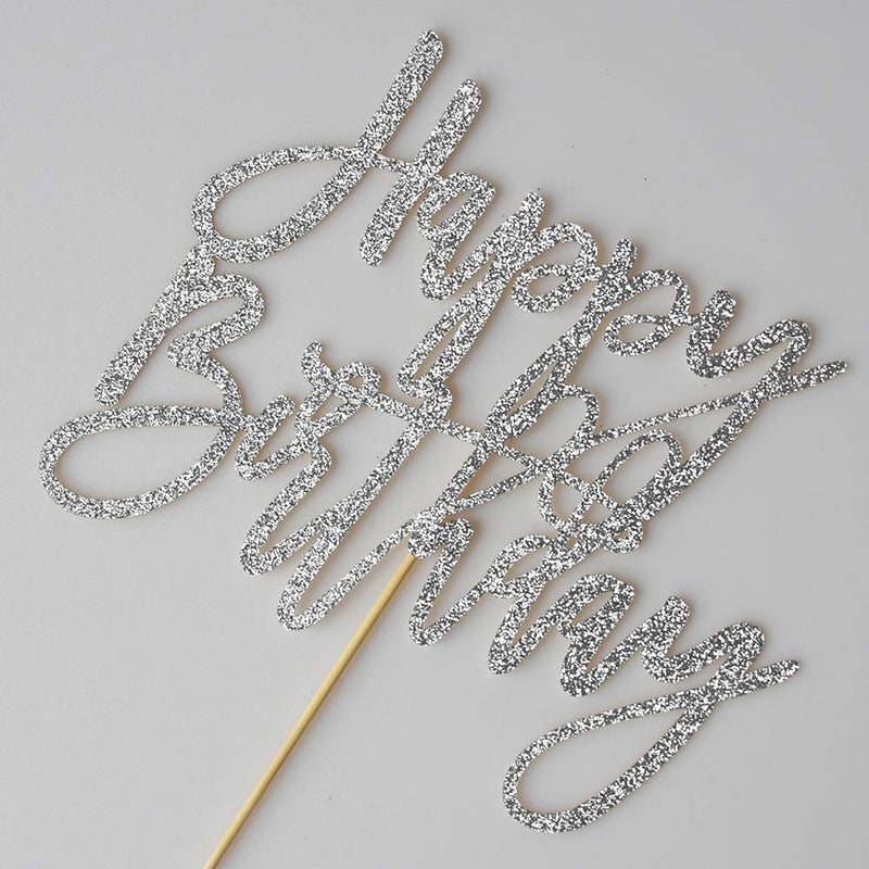 ZLPDS Happy Birthday Cake Topper Birthday Party Decorations Supplies Silver Glitter - Image 3