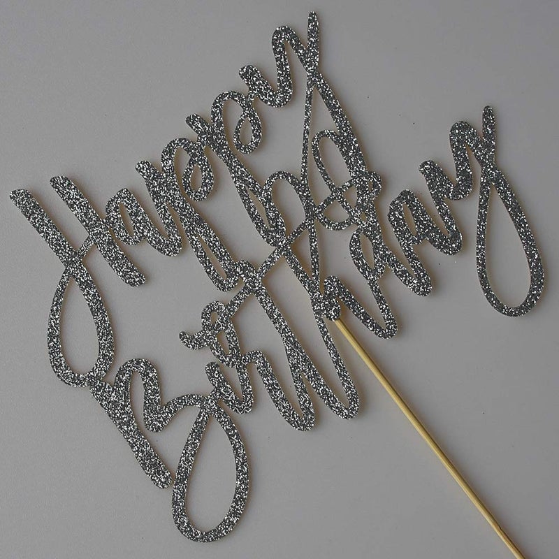 ZLPDS Happy Birthday Cake Topper Birthday Party Decorations Supplies Silver Glitter - Image 4