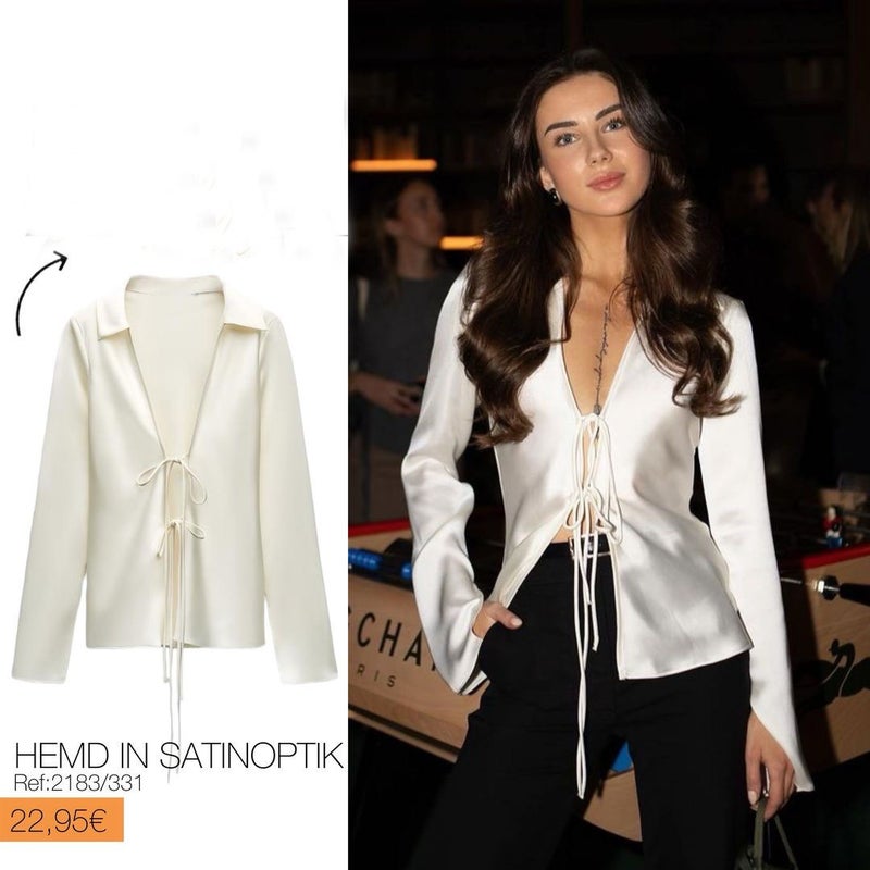 Spring 2024 Satin Bow Tie Fashion Blouse HP1133EI white - Image 3
