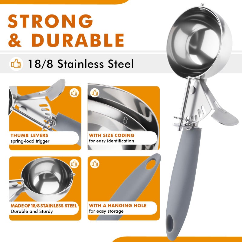 JUNADAEL J 4 OZ Scoop, Large Ice Cream Scoop With Trigger, Disher, Size #8 (1/4 Cup) Cookie Scoop, Muffin Scoops, Gray Handle, For Cookie Dough, Cupcake Batter, Muffin, Ice Cream - Image 4