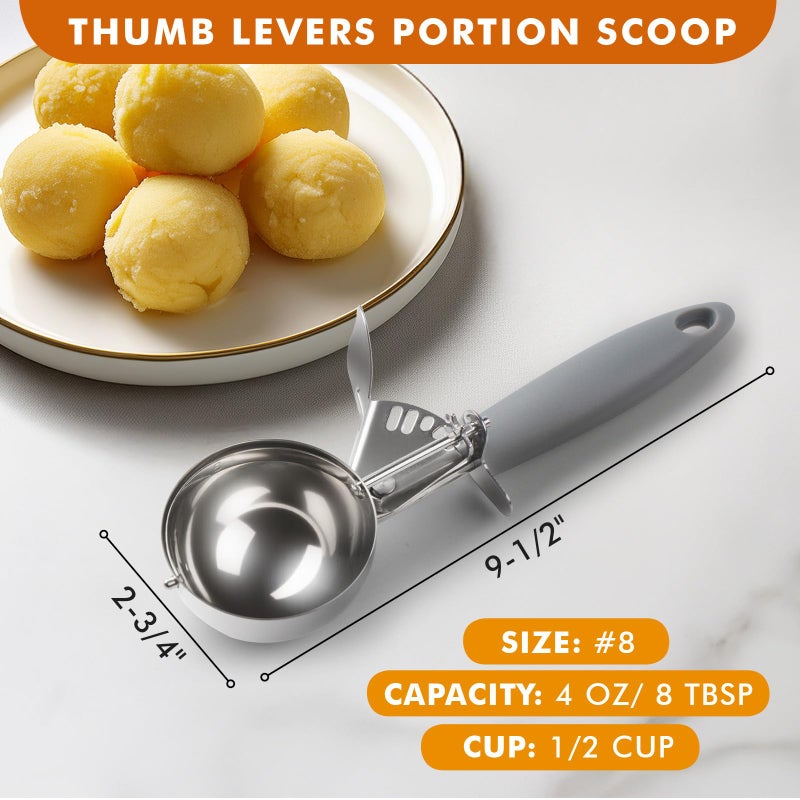 JUNADAEL J 4 OZ Scoop, Large Ice Cream Scoop With Trigger, Disher, Size #8 (1/4 Cup) Cookie Scoop, Muffin Scoops, Gray Handle, For Cookie Dough, Cupcake Batter, Muffin, Ice Cream - Image 2