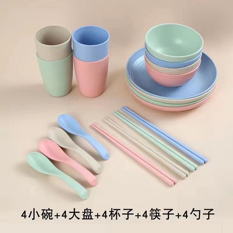 Japanese Style Household Bowl And Chopsticks Suit Simple Wheat Straw Tableware Dishes And Plates For 2 People And 4 People Eat Plastic Anti-Fall Bowl - Image 1
