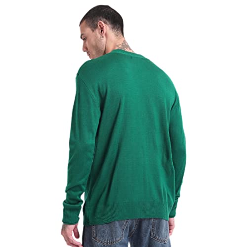 Bewakoof Men's Solid Oversized Fit Full Sleeve Round Neck Acrylic Sweater Green - Image 4