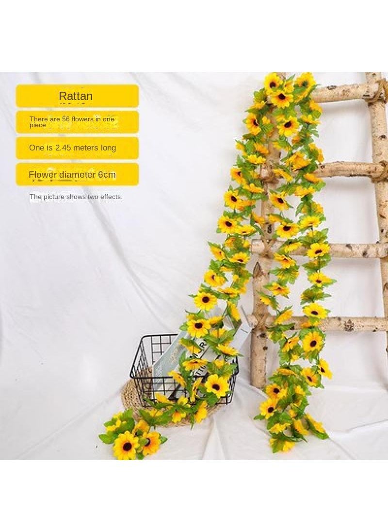 Generic 2-Pieces Artificial flower sunflower rattan vine wall decoration plant yelllow  - Image 1