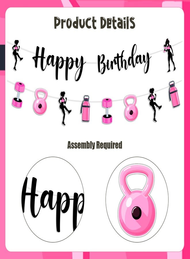 Fangleland Gym Themed Birthday Decorations for Girls, Happy Birthday Banner Cake Topper Weightlifting Garland Black and Pink Latex Balloons Cupcake Picks, Fitness Work Out Theme Bday Party Supplies - Image 5