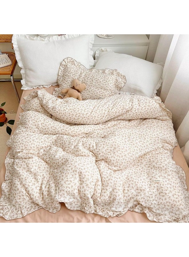 BuLuTu Soft Cotton Muslin Duvet Cover Girls Kids Floral Duvet Cover Beige Crib Bedding Comforter Cover Quilt Cover, 47"x59", Camellia Print (Pillowcases Not Included) - Image 1