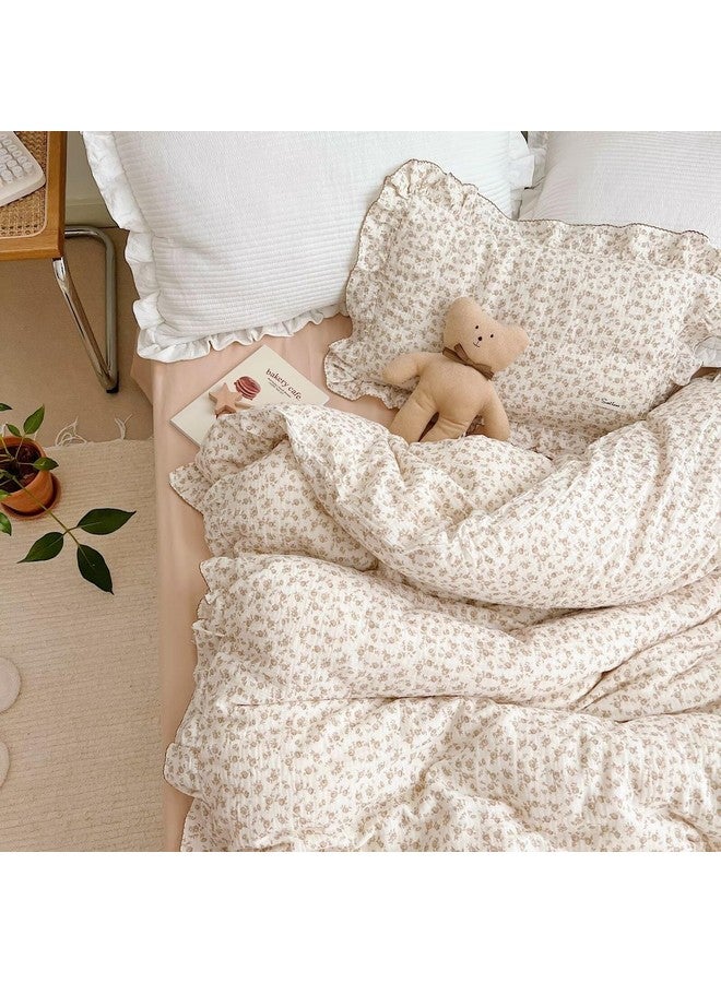 BuLuTu Soft Cotton Muslin Duvet Cover Girls Kids Floral Duvet Cover Beige Crib Bedding Comforter Cover Quilt Cover, 47"x59", Camellia Print (Pillowcases Not Included) - Image 3
