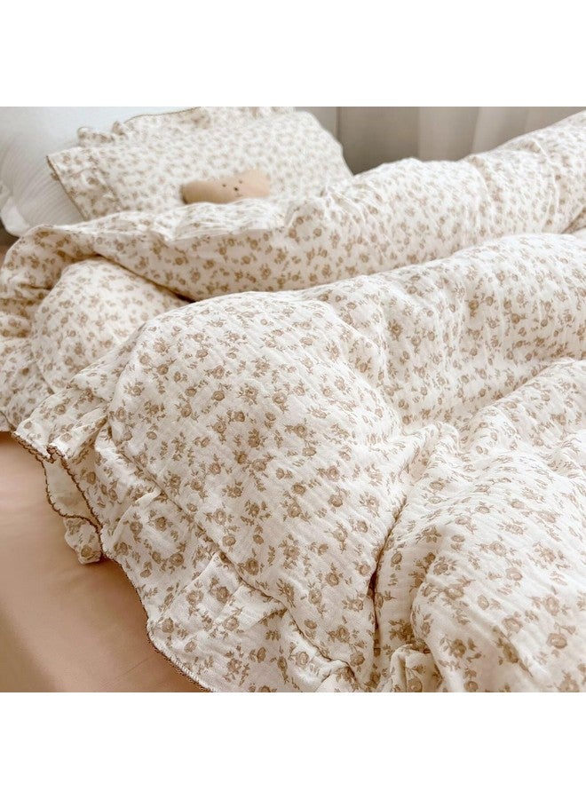 BuLuTu Soft Cotton Muslin Duvet Cover Girls Kids Floral Duvet Cover Beige Crib Bedding Comforter Cover Quilt Cover, 47"x59", Camellia Print (Pillowcases Not Included) - Image 5