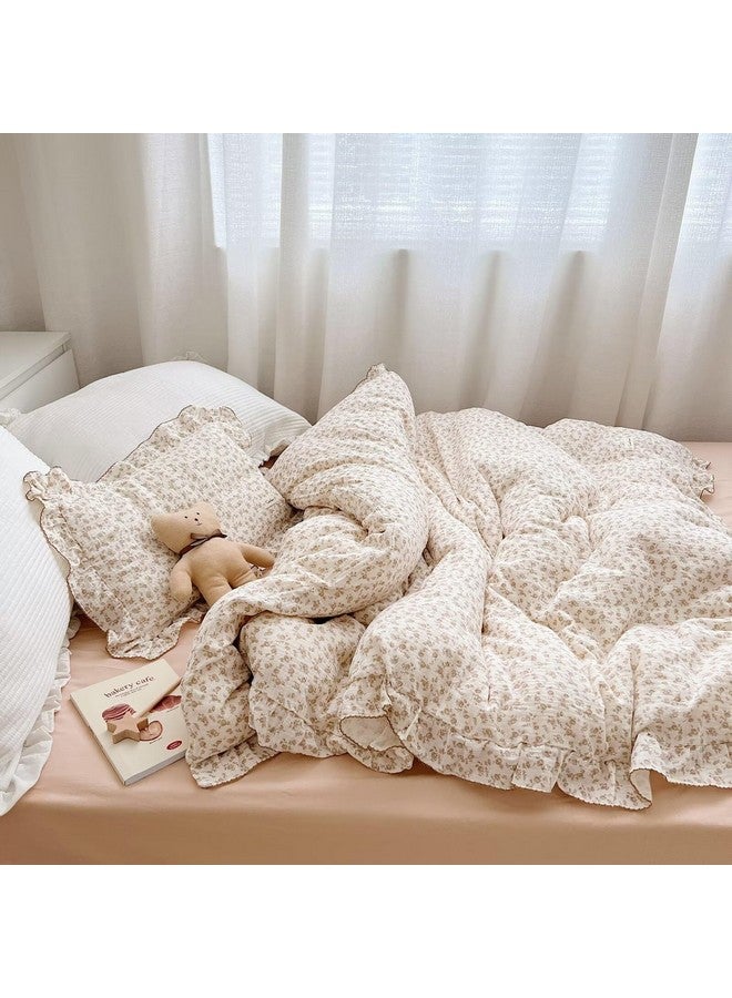 BuLuTu Soft Cotton Muslin Duvet Cover Girls Kids Floral Duvet Cover Beige Crib Bedding Comforter Cover Quilt Cover, 47"x59", Camellia Print (Pillowcases Not Included) - Image 2