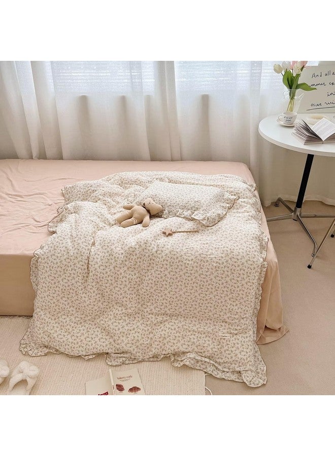 BuLuTu Soft Cotton Muslin Duvet Cover Girls Kids Floral Duvet Cover Beige Crib Bedding Comforter Cover Quilt Cover, 47"x59", Camellia Print (Pillowcases Not Included) - Image 4