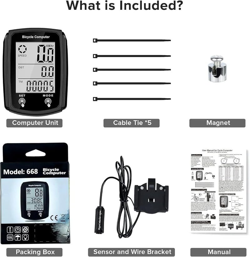 Hilceriy Bike Computer and Bicycle Odometer Wired KM/H Bike Speedometer with Automatic Wake-Up Cycling Speed Tracker LCD Display & Multi-Functions & Single Mileage & Calories Statistics Accessories - Image 5