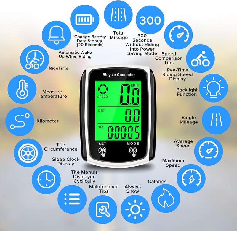 Hilceriy Bike Computer and Bicycle Odometer Wired KM/H Bike Speedometer with Automatic Wake-Up Cycling Speed Tracker LCD Display & Multi-Functions & Single Mileage & Calories Statistics Accessories - Image 2