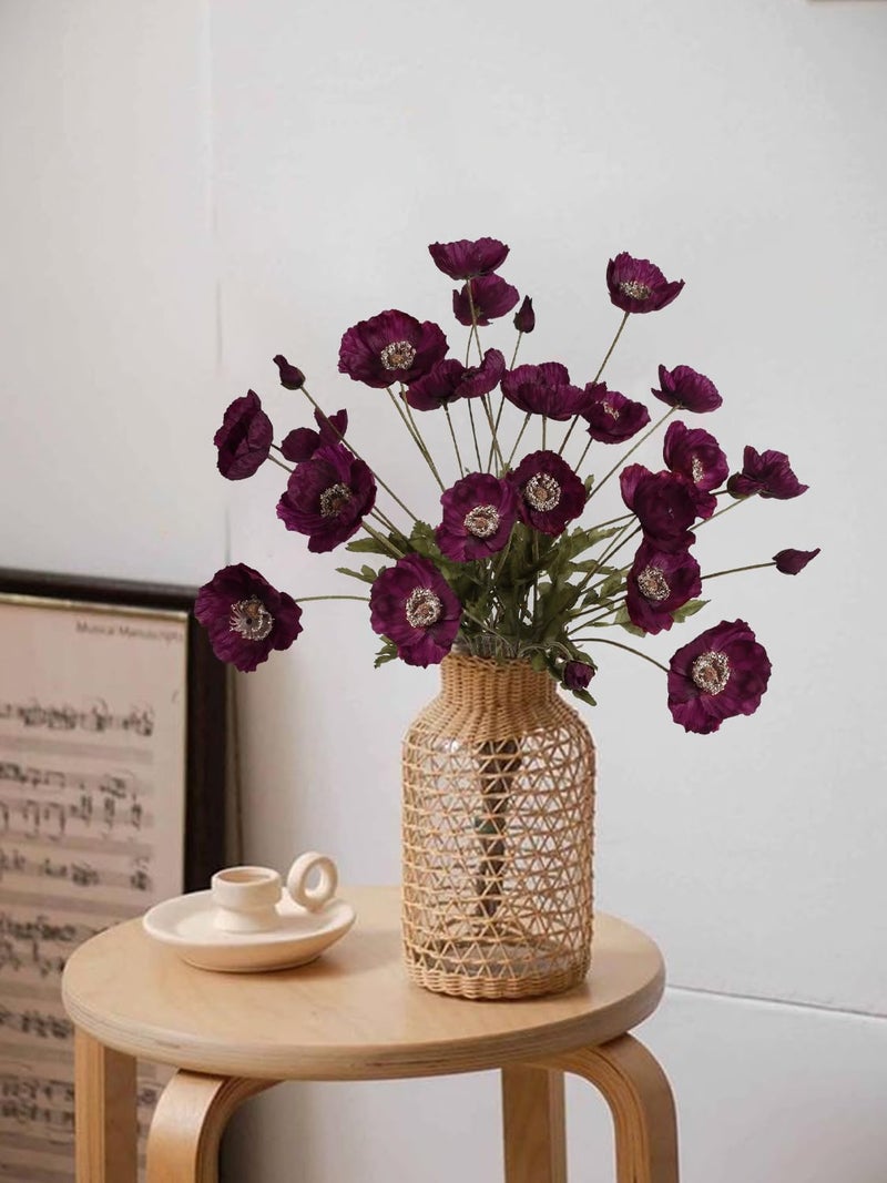 IPOPU Burgundy Silk Flowers 6PCS Fake Poppies Artificial Flowers for Veterans Day Floral Centerpieces, Tables, Wedding Decorations, Reception - Image 4