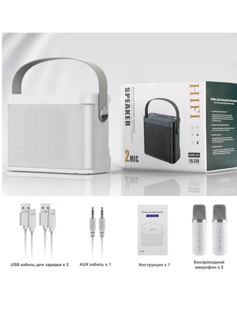 SU.YOSD YS-219 Karaoke Machine with 2 Wireless Microphones, Portable Bluetooth Speaker with LED Lights, Built-in FM Radio, Rechargeable Battery, Perfect for Parties, Home Entertainment, Singing & Music Lovers - Image 2