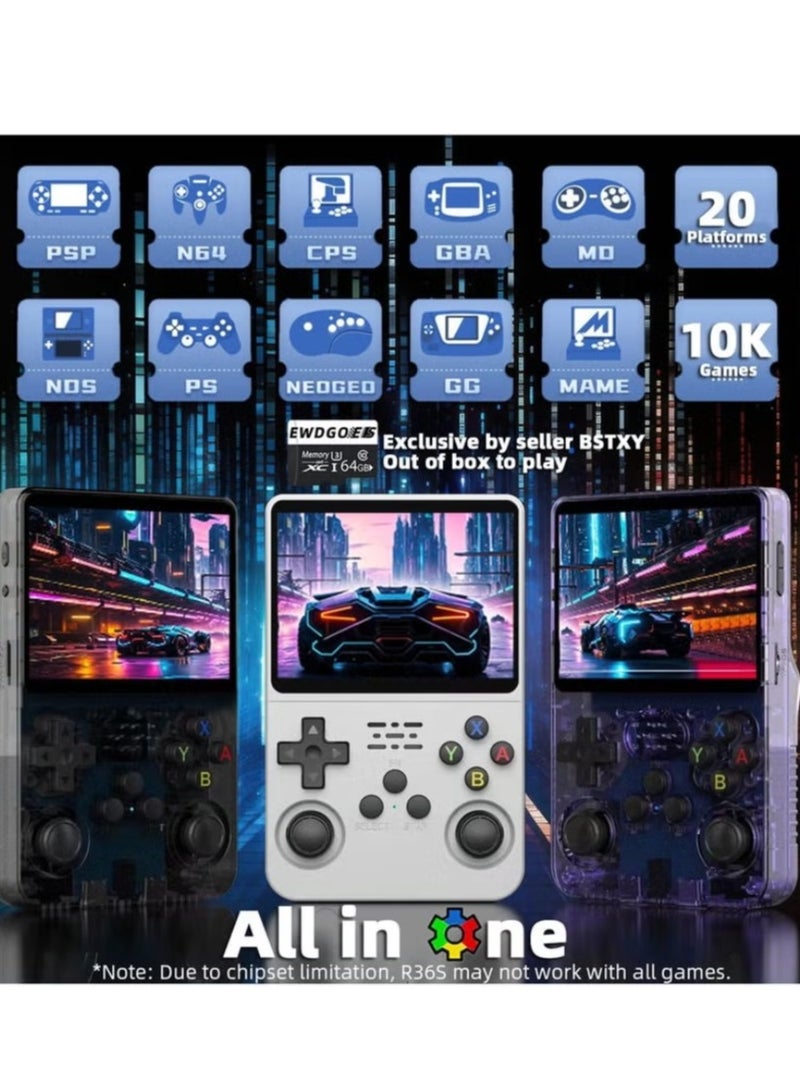 Ainawo Handheld Retro R36S Game Console Linux System With 64G TF Card, 20000+ Games, Retro Video Game Console 3.5 Inch IPS Screen White - Image 2