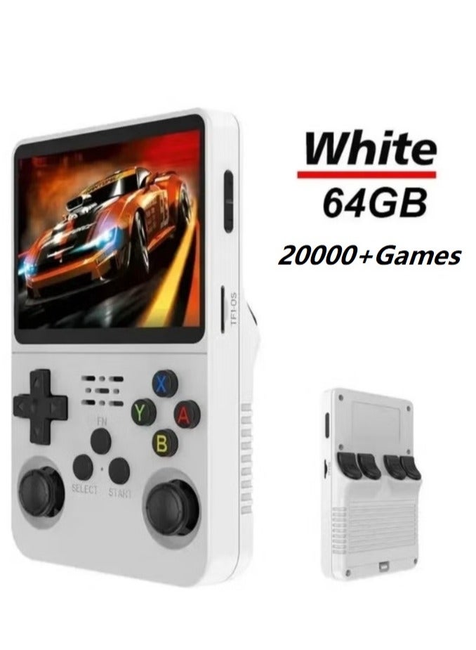 Ainawo Handheld Retro R36S Game Console Linux System With 64G TF Card, 20000+ Games, Retro Video Game Console 3.5 Inch IPS Screen White - Image 1