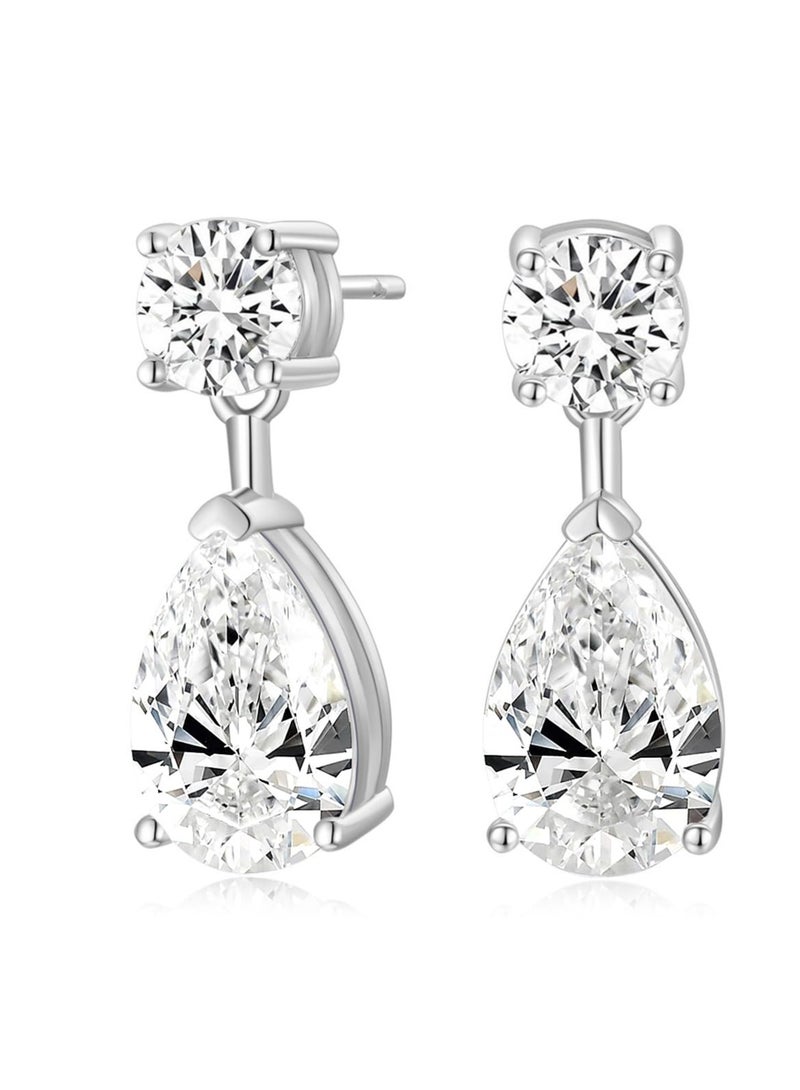 Teardrop Wedding Earrings, 925 Sterling Silver Post Pear Cut Earring, Cubic Zirconia Teardrop Bridal Wedding Earrings, for Prom Bridesmaid (1 Pair) - Image 2
