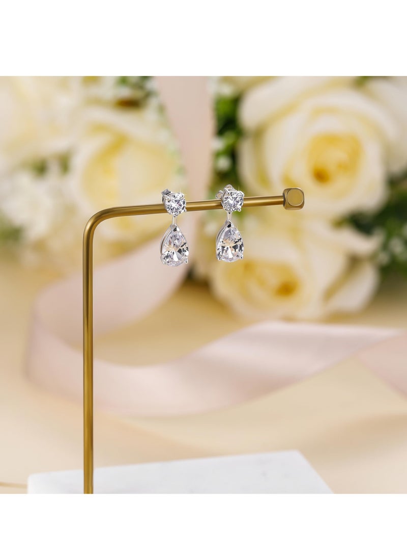 Teardrop Wedding Earrings, 925 Sterling Silver Post Pear Cut Earring, Cubic Zirconia Teardrop Bridal Wedding Earrings, for Prom Bridesmaid (1 Pair) - Image 5