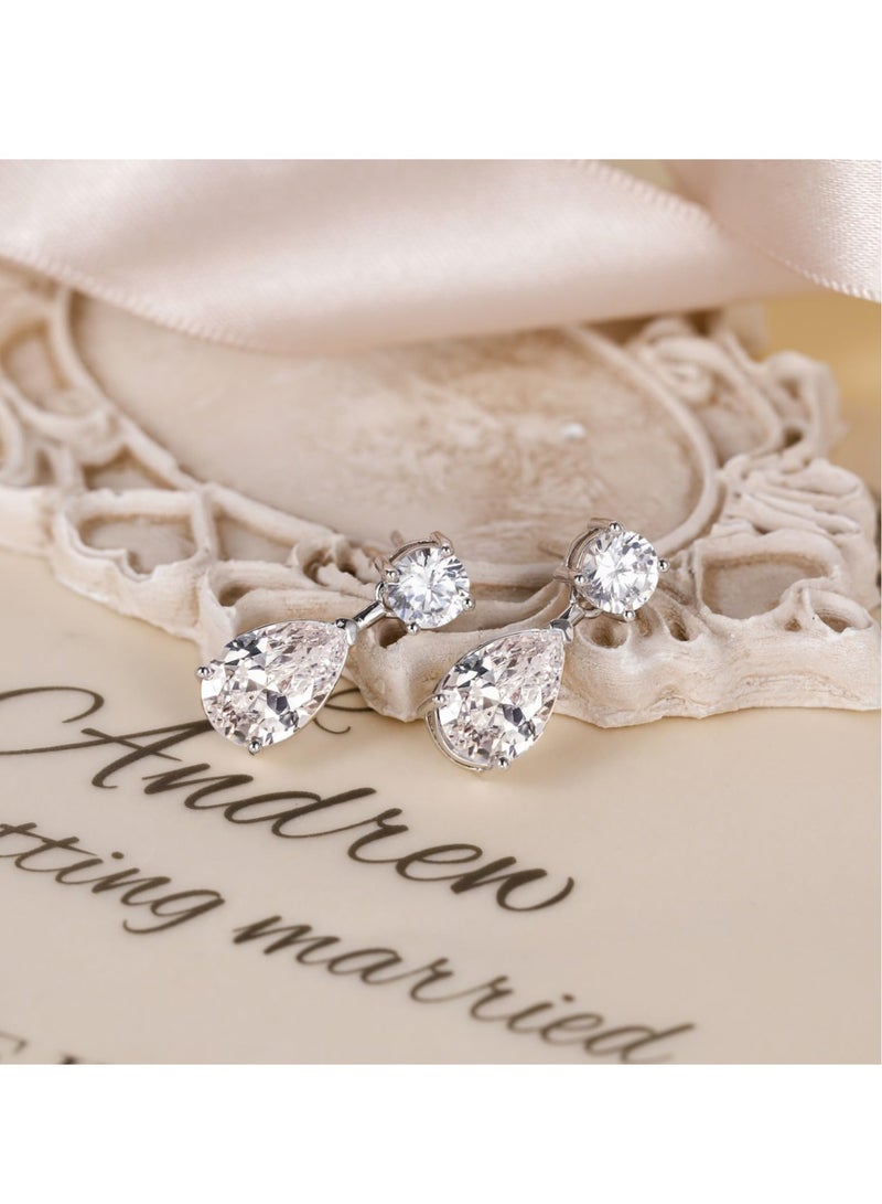 Teardrop Wedding Earrings, 925 Sterling Silver Post Pear Cut Earring, Cubic Zirconia Teardrop Bridal Wedding Earrings, for Prom Bridesmaid (1 Pair) - Image 4