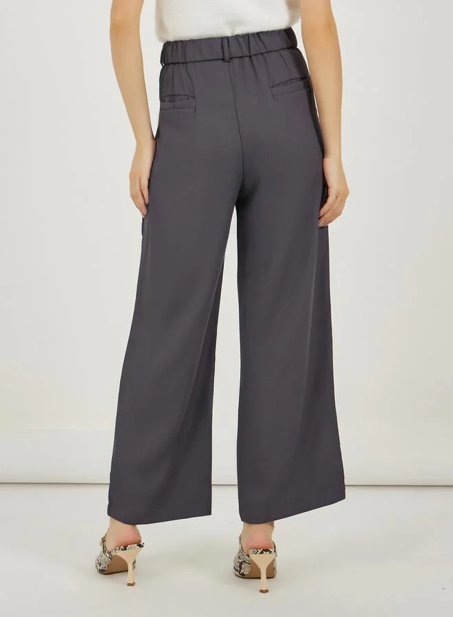 تايك تو Solid Mid Rise Pleat Front Detail Relaxed Fit Pants