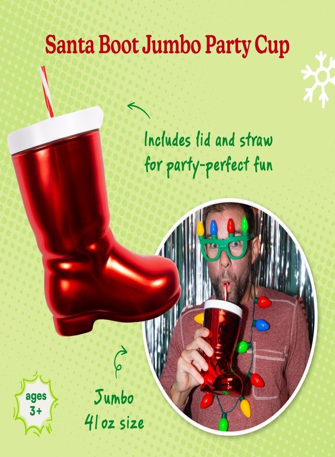 Cool Things Corp Santa Boot Jumbo Party Cup, 42 oz Reusable Christmas Novelty Drink Cup with Lid and Straw - Image 2