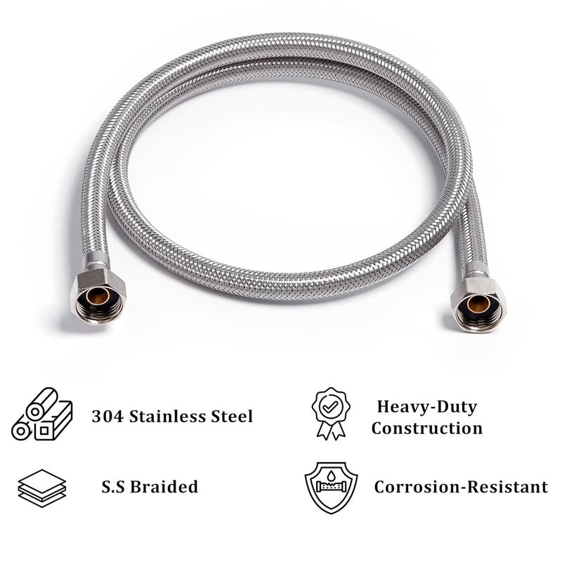 LUVBATH FITTING 60 Inch 304 Stainless Steel Connection Pipe | Pack of 1 | Leakproof, Rust-Free Flexible Hose Pipes for Geyser, Toilet, Basin & Sink, Hot Cold Mixer Faucets | Silver | 60 Inch (150 cm) - Image 2