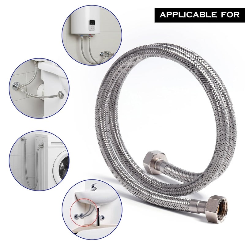 LUVBATH FITTING 60 Inch 304 Stainless Steel Connection Pipe | Pack of 1 | Leakproof, Rust-Free Flexible Hose Pipes for Geyser, Toilet, Basin & Sink, Hot Cold Mixer Faucets | Silver | 60 Inch (150 cm) - Image 4