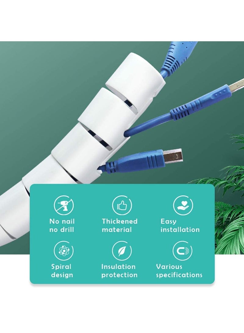 2M 16mm Flexible Spiral Cable Wire Protector Cable Organizer Computer Cord Protective Tube Clip Organizer Management Tools (White) - Image 5