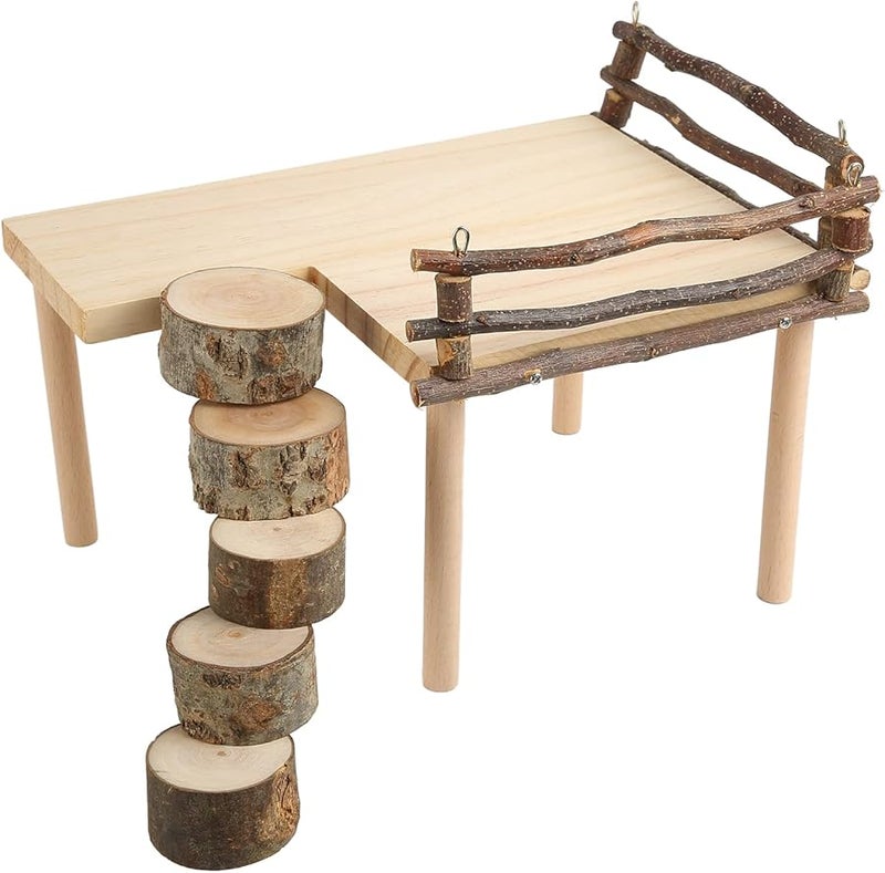 2 Layer Wooden Hamster Climbing Platform with Ladder for Small Pets Easy Install - Image 1