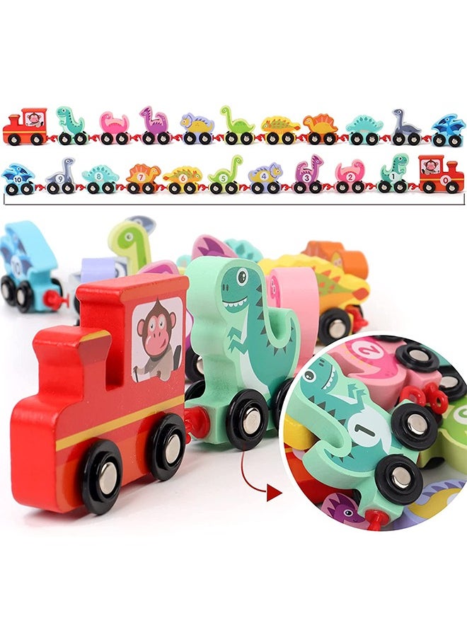 GROIC - Wooden Colorful Number Dinosaur Train Toys Matching Sequencing Games Recognition Educational Learning Counting Set Building Blocks Kit - Image 1