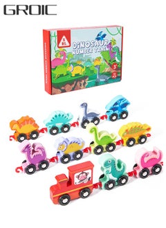 GROIC Wooden Colorful Number Dinosaur Train Toys Matching Sequencing Games Recognition Educational Learning Counting Set Building Blocks Kit  - Image 1