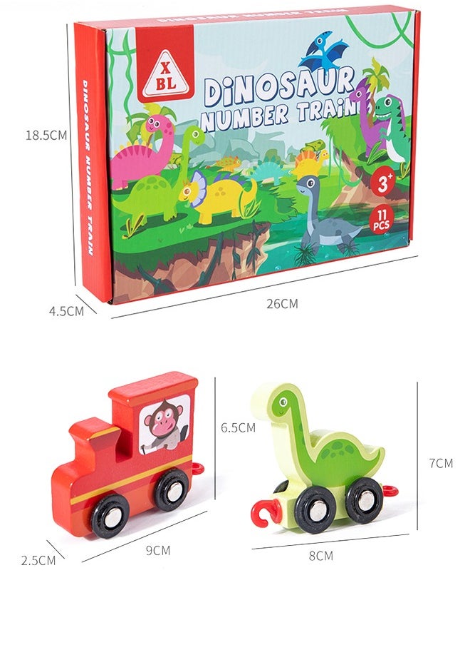 GROIC - Wooden Colorful Number Dinosaur Train Toys Matching Sequencing Games Recognition Educational Learning Counting Set Building Blocks Kit - Image 1