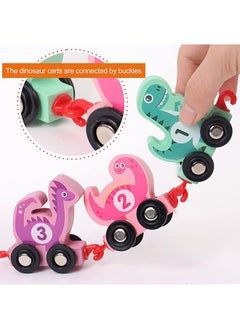 GROIC Wooden Colorful Number Dinosaur Train Toys Matching Sequencing Games Recognition Educational Learning Counting Set Building Blocks Kit  - Image 3