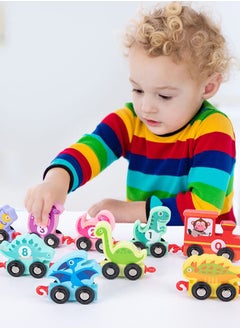 GROIC Wooden Colorful Number Dinosaur Train Toys Matching Sequencing Games Recognition Educational Learning Counting Set Building Blocks Kit  - Image 4