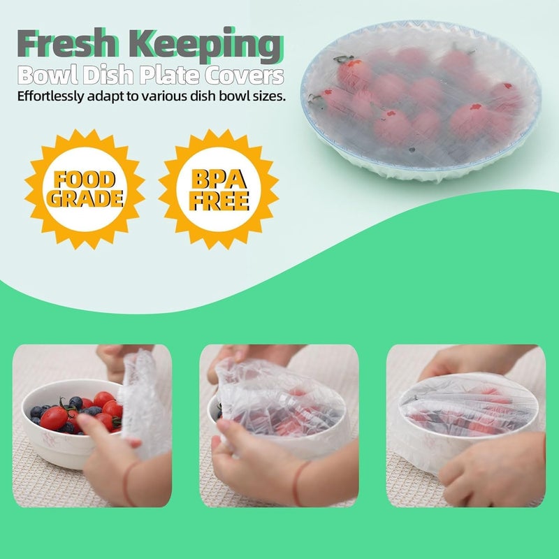 NEOWEMING Store 100Pcs Bowl Covers for Bread Proofing, Thickend Large Bowl Dish Plate Cover, Sourdough Bread Baking Supplies, Shower Caps, Food Fruit Fresh Keeping Storage Accessories, BPA Free, Food Grade - Image 4