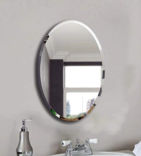 SDG Glass Frameless Oval Wall Mount Mirror N49 12 X 18 Inch With Beveled Edges Suitable For BathroomSilver