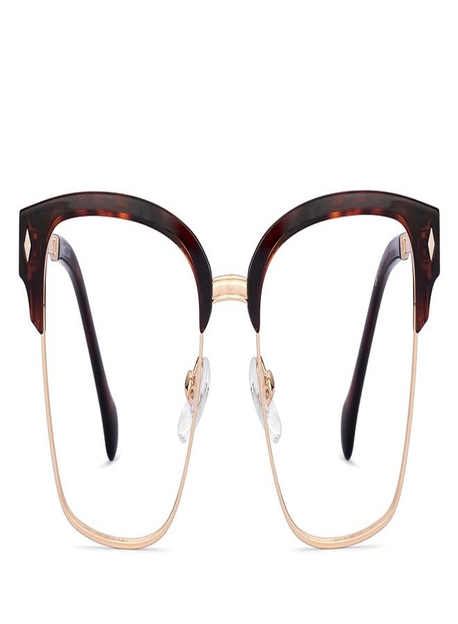 Lenskart Studio | Indian Accent | Brown Demi Full Rim Square Zero Power Bluecut & Antiglare Computer Eyeglasses For Eye Protection And Strain | Men & Women | Large | LK E000229 - Image 1