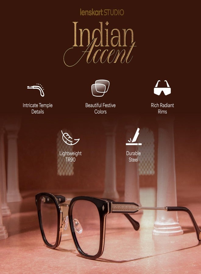 Lenskart Studio | Indian Accent | Brown Demi Full Rim Square Zero Power Bluecut & Antiglare Computer Eyeglasses For Eye Protection And Strain | Men & Women | Large | LK E000229 - Image 5