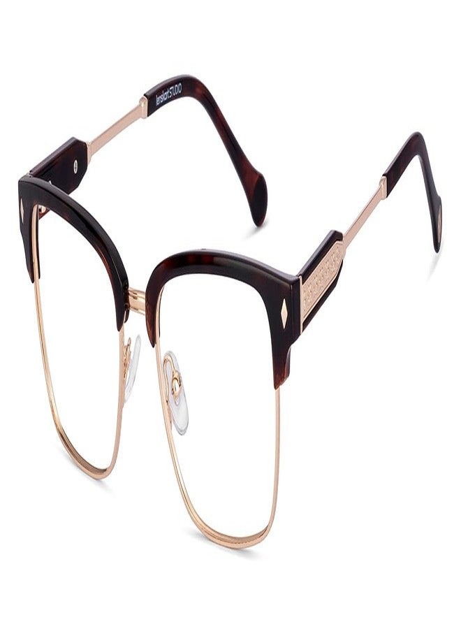 Lenskart Studio | Indian Accent | Brown Demi Full Rim Square Zero Power Bluecut & Antiglare Computer Eyeglasses For Eye Protection And Strain | Men & Women | Large | LK E000229 - Image 2