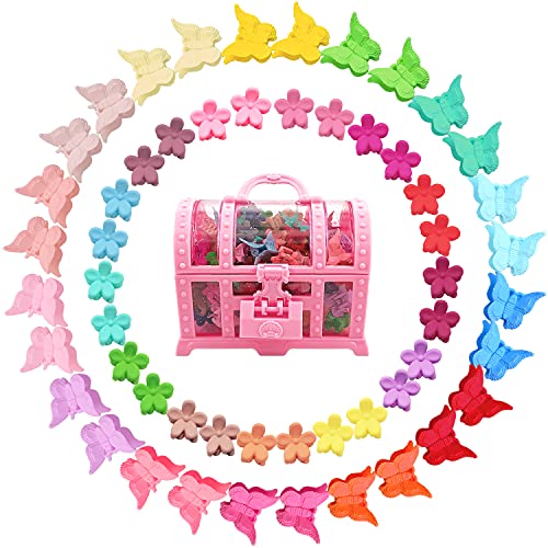 EleMirsa 80 Pieces Butterfly Hair Clips Flower Hair Clips Mini Claw Clip Jaw Clips with Toy Treasure Box for Baby Girls Kids Toddlers Dress up Butterfly Hair clips - Image 1