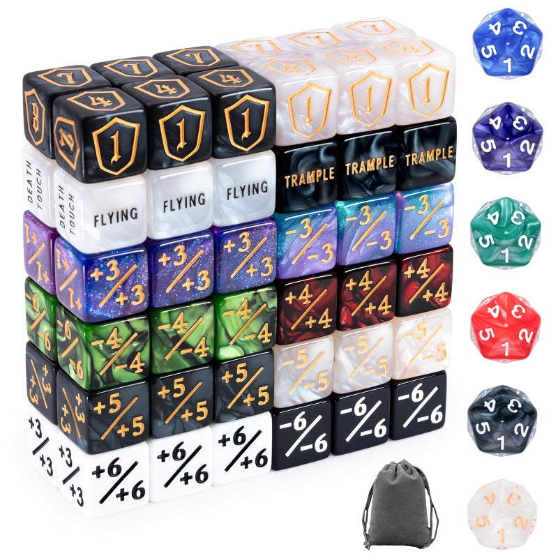 Tinzum 78 Pieces MTG Dice Set with Plus 1 Life Counter Keyword Token Dice Shield Spindown Dice in 12 Colors for MTG Cards Gaming Accessories - Image 2