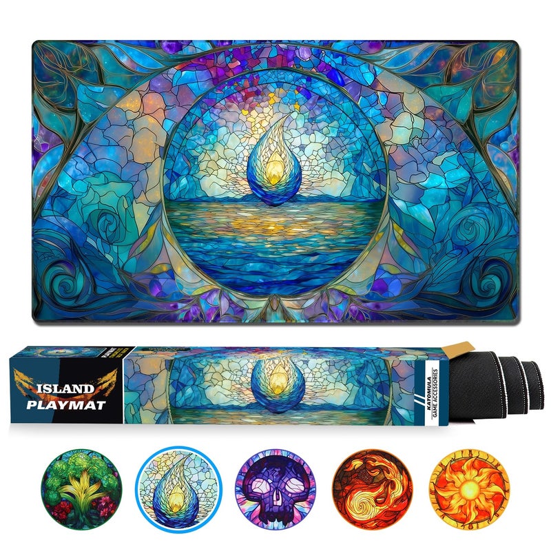 Katomula MTG Playmat TCG Card Game Playmat Stitched Edge NonSlip Rubber Bottom 24 x 14 inch Island - Image 3