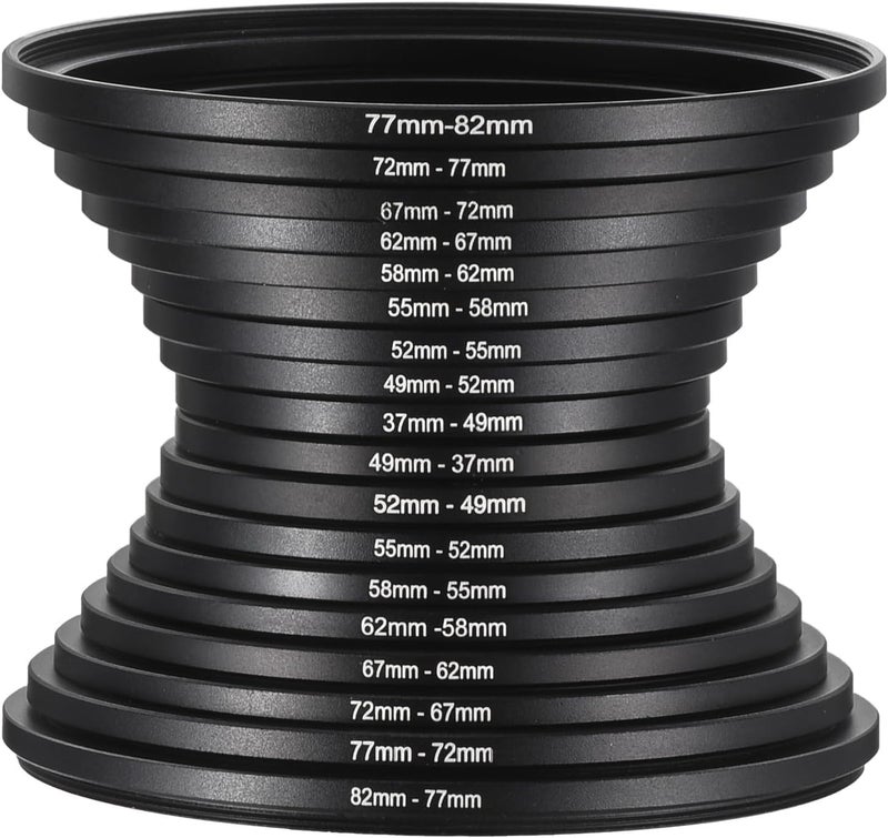 18 pcs 9pcs Step Up Ring, 9pcs Step Down Ring, Camera Lens Filter Adapter Ring Aluminum Filter Ring Adapter Set for Camera Lens Hood, 72-77MM, 77-82MM - Image 1