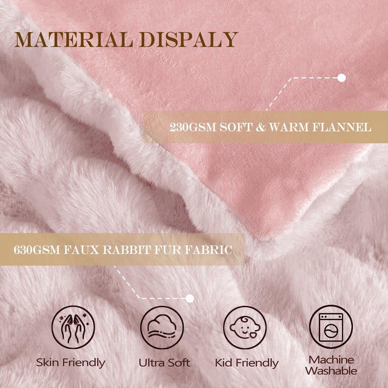 Latepis Pink Faux Fur Throw Blanket for Couch Bubble Cute Soft Warm Comforter Thick Furry Blanket for Sofa Bedroom Cozy Blankets for Women Gift Luxury Blanket for All Seasons 50''x60'', 860gsm - Image 4