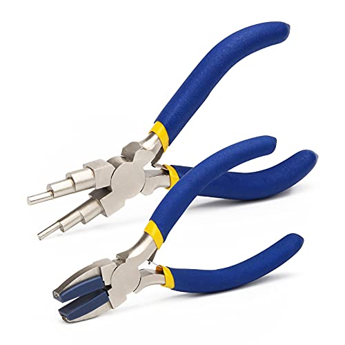 Anglekai Jewelry Making Nylon Pliers Sets, AngleKai 6 IN 1 Jewelry Bail Making Pliers and Nylon Jaw Flat Nose for Jump Ring (Blue) - Image 1