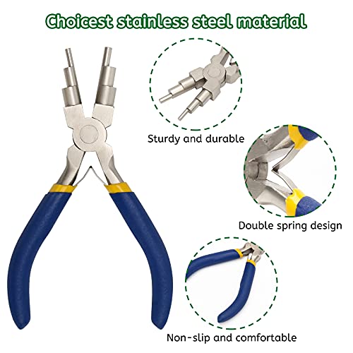 Anglekai Jewelry Making Nylon Pliers Sets, AngleKai 6 IN 1 Jewelry Bail Making Pliers and Nylon Jaw Flat Nose for Jump Ring (Blue) - Image 3