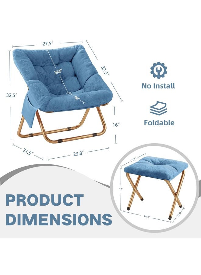 Osumlee Comfy Saucer Chair for Adults, Foldable Living Room Chairs, Soft Faux Fur Lounge Chair for Bedroom, Reading Chairs, X-Large (Ottoman-Blue) - Image 2