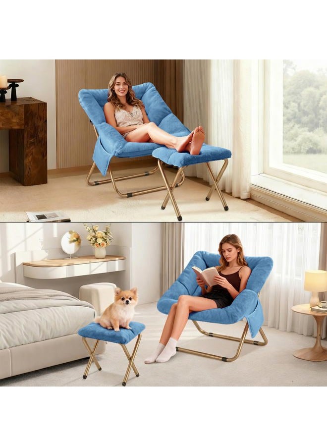 Osumlee Comfy Saucer Chair for Adults, Foldable Living Room Chairs, Soft Faux Fur Lounge Chair for Bedroom, Reading Chairs, X-Large (Ottoman-Blue) - Image 4