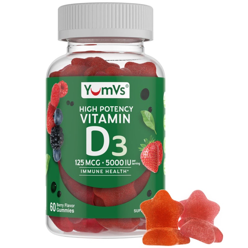 YUMVS Vitamin D3 Gummies 5000 IU 125mcg D3 Gummies Support Immune Support Strong Bone Health NonGMO GlutenFree DairyFree Vitamin D Gummy 60 Count